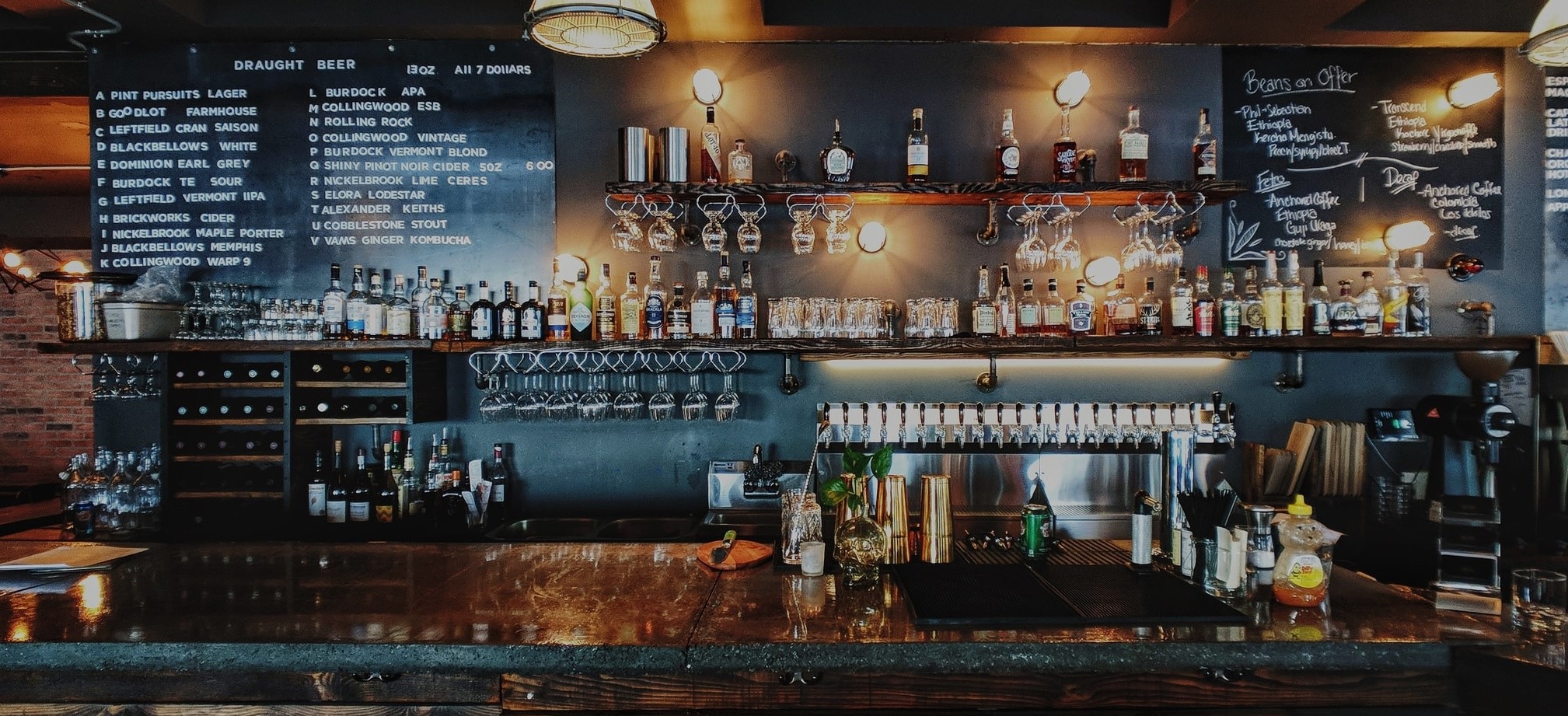 front of bar in restaurant